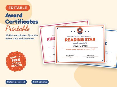 Editable Award Certificates for Kids