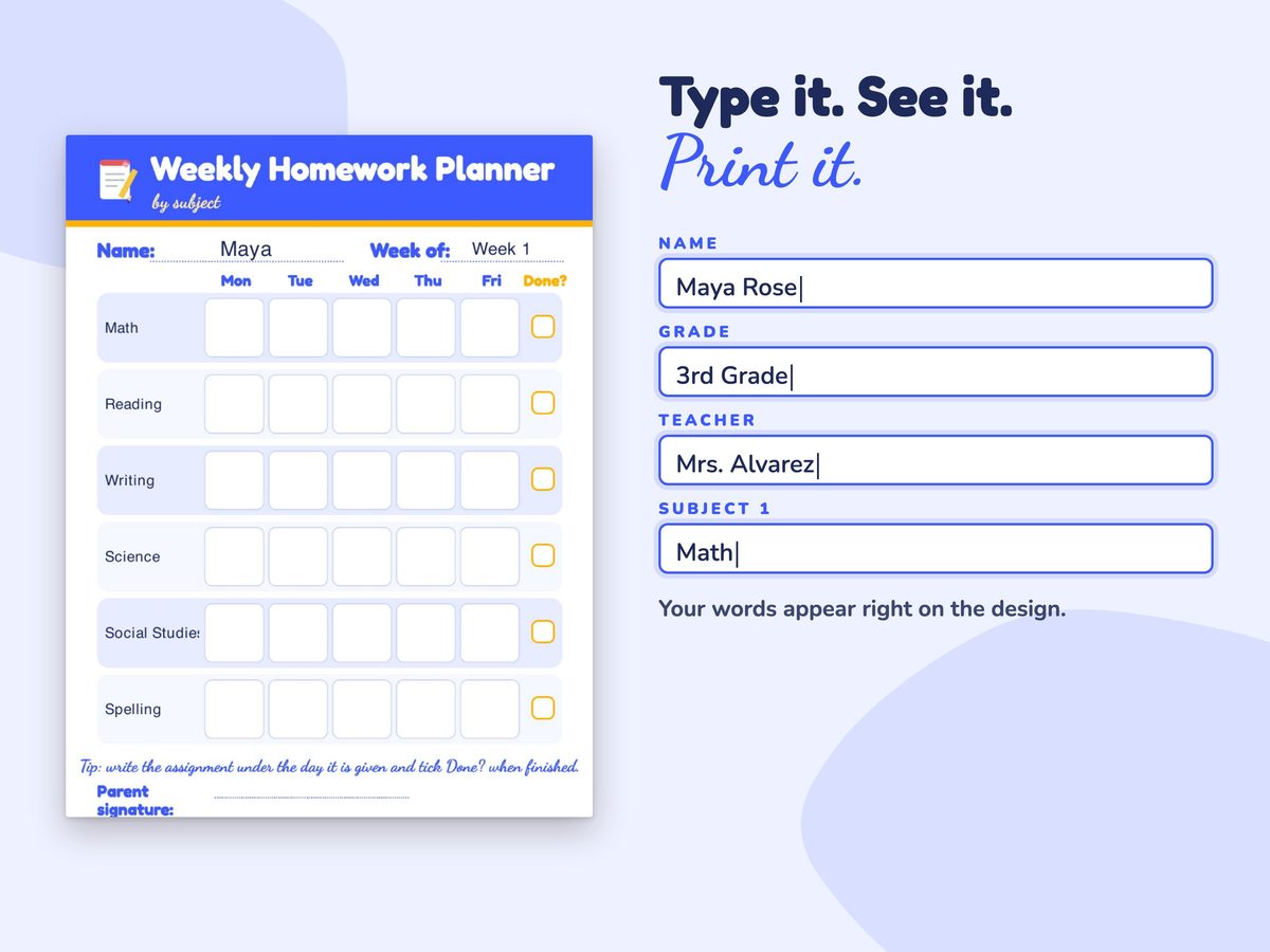 Homework Planner Printable for Students, image 2