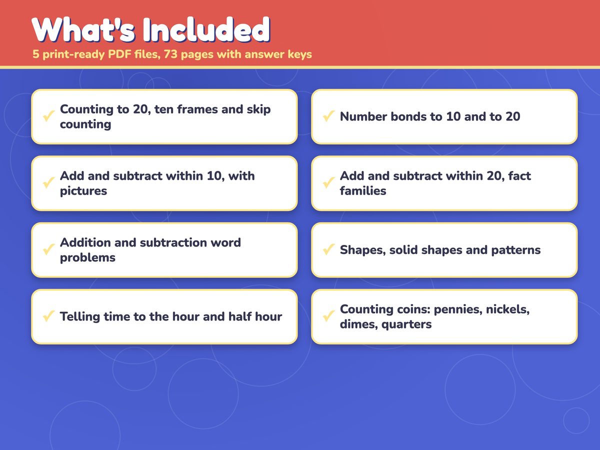 Kindergarten and First Grade Math Worksheets, image 2