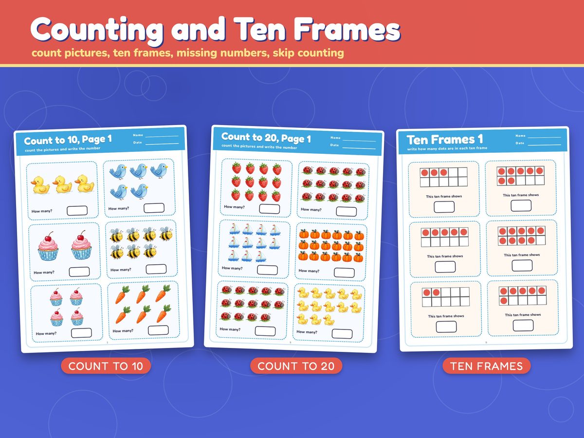 Kindergarten and First Grade Math Worksheets, image 3