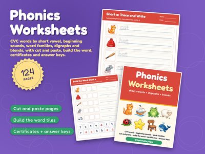 Phonics Worksheets Printable: 124 Pages
