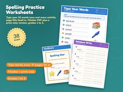 Editable Spelling Practice Worksheets for Grades 1 to 3